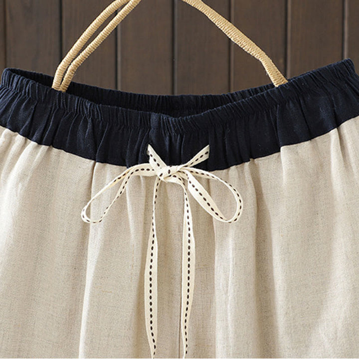 Pantalones rectos de algodón con bolsillos para mujer, estilo casual, con empalme de cuerda de color y Buddha Stones - image 2
