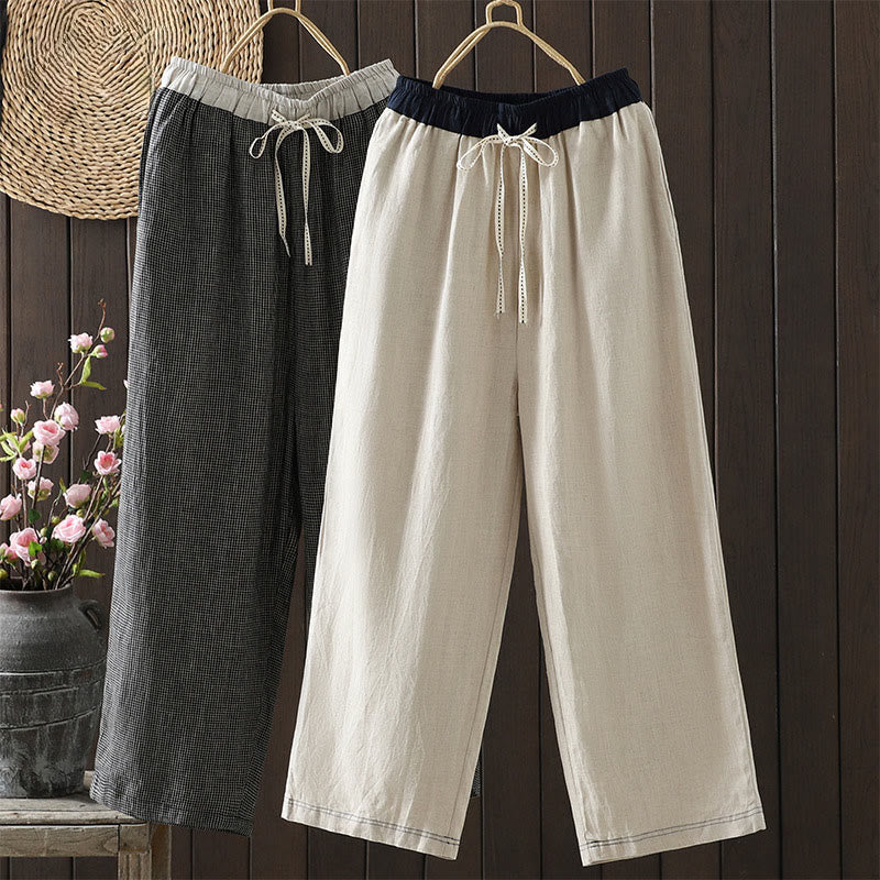 Pantalones rectos de algodón con bolsillos para mujer, estilo casual, con empalme de cuerda de color y Buddha Stones - image 17