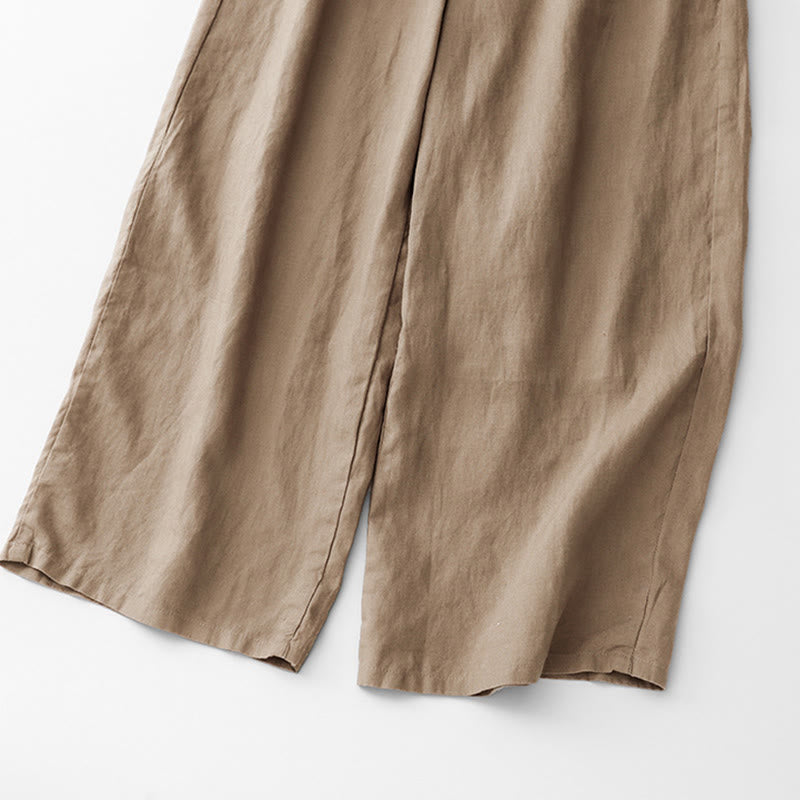 Pantalones casuales de algodón con bolsillos para mujer de Buddha Stones, de color liso y con cuerda - image 3