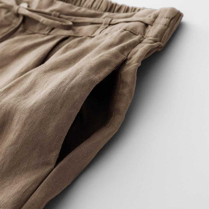Pantalones casuales de algodón con bolsillos para mujer de Buddha Stones, de color liso y con cuerda - image 6