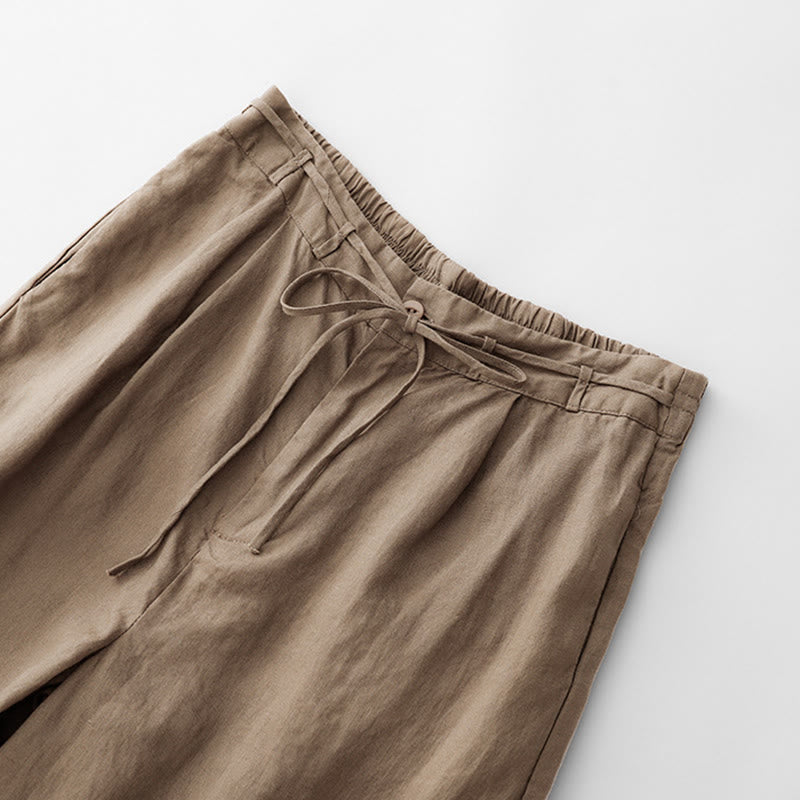 Pantalones casuales de algodón con bolsillos para mujer de Buddha Stones, de color liso y con cuerda - image 1