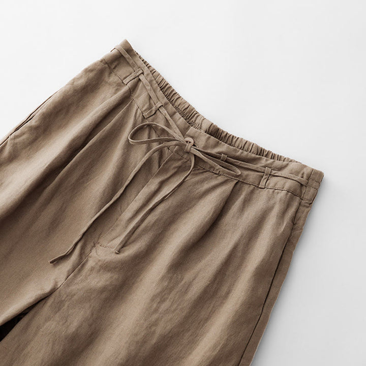 Pantalones casuales de algodón con bolsillos para mujer de Buddha Stones, de color liso y con cuerda - image 1