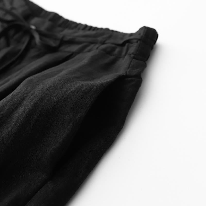 Pantalones casuales de algodón con bolsillos para mujer de Buddha Stones, de color liso y con cuerda - image 11