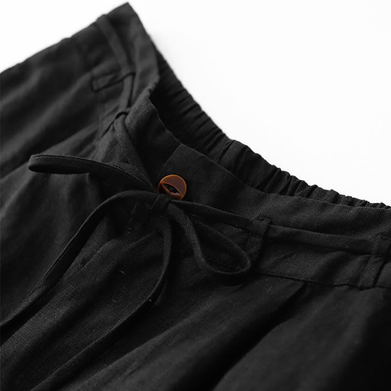 Pantalones casuales de algodón con bolsillos para mujer de Buddha Stones, de color liso y con cuerda - image 10