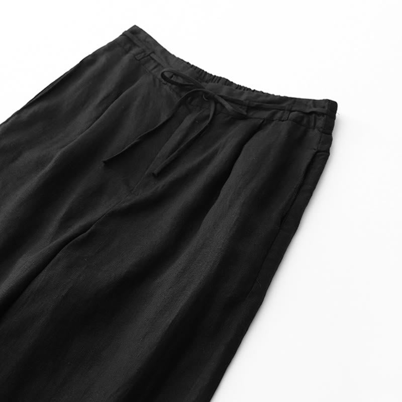 Pantalones casuales de algodón con bolsillos para mujer de Buddha Stones, de color liso y con cuerda - image 9