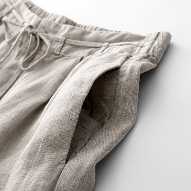 Pantalones casuales de algodón con bolsillos para mujer de Buddha Stones, de color liso y con cuerda - image 18