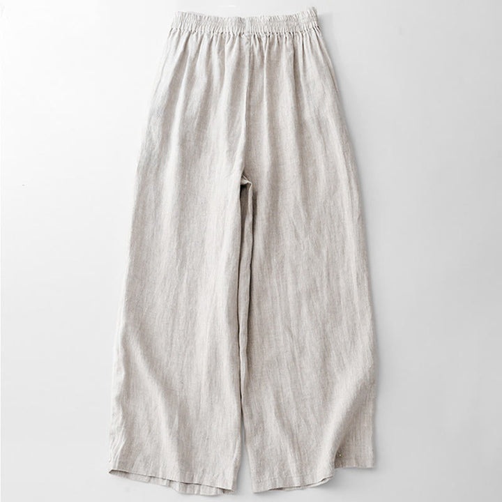 Pantalones casuales de algodón con bolsillos para mujer de Buddha Stones, de color liso y con cuerda - image 15