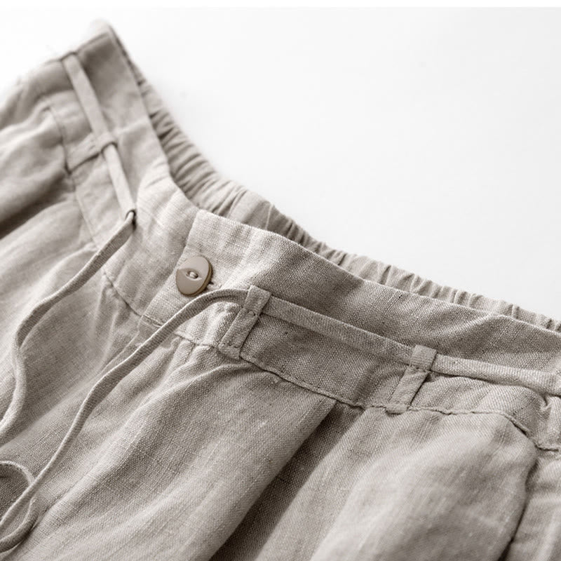 Pantalones casuales de algodón con bolsillos para mujer de Buddha Stones, de color liso y con cuerda - image 19