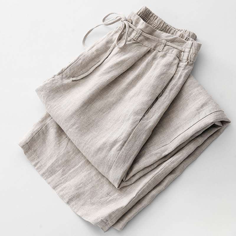 Pantalones casuales de algodón con bolsillos para mujer de Buddha Stones, de color liso y con cuerda - image 16