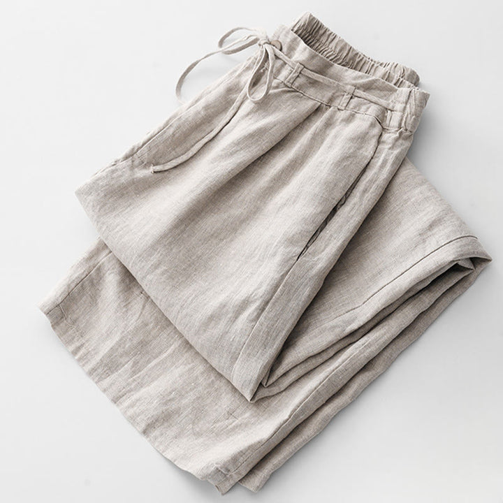 Pantalones casuales de algodón con bolsillos para mujer de Buddha Stones, de color liso y con cuerda - image 16