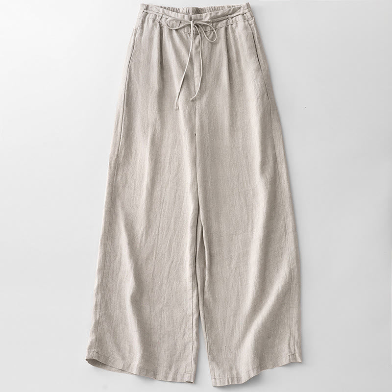 Pantalones casuales de algodón con bolsillos para mujer de Buddha Stones, de color liso y con cuerda - Humo blanco - US8-10，UK/AU12-14，EU40-42 (2XL) - image 14