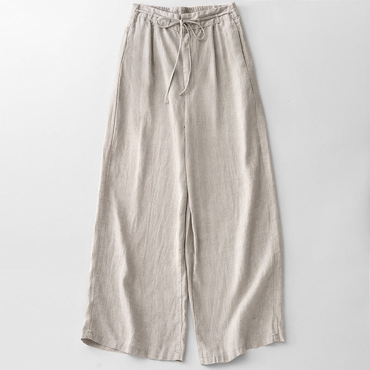 Pantalones casuales de algodón con bolsillos para mujer de Buddha Stones, de color liso y con cuerda - Humo blanco - US8-10，UK/AU12-14，EU40-42 (2XL) - image 14