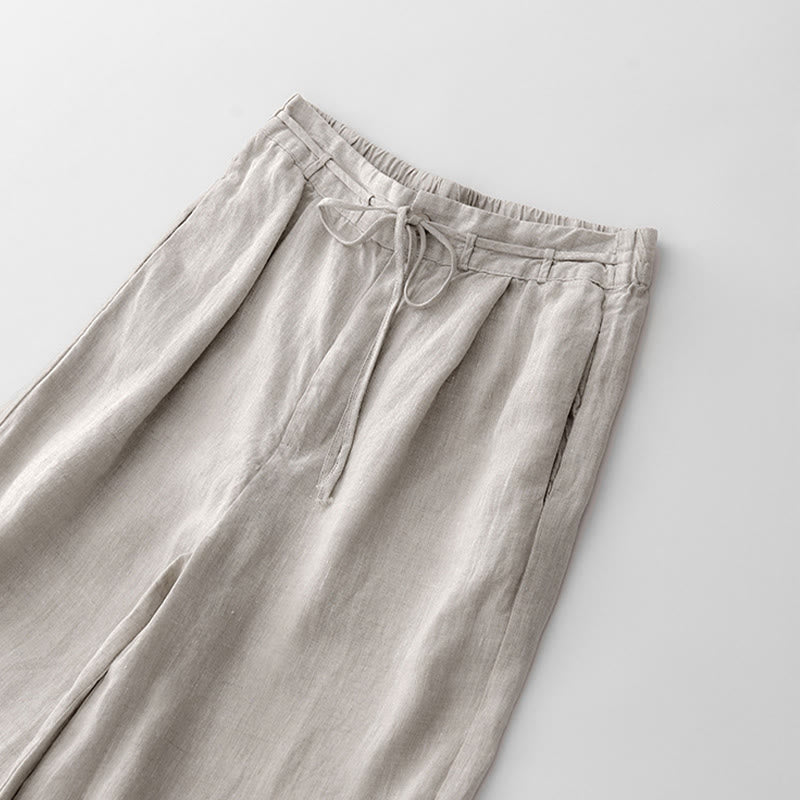 Pantalones casuales de algodón con bolsillos para mujer de Buddha Stones, de color liso y con cuerda - image 17