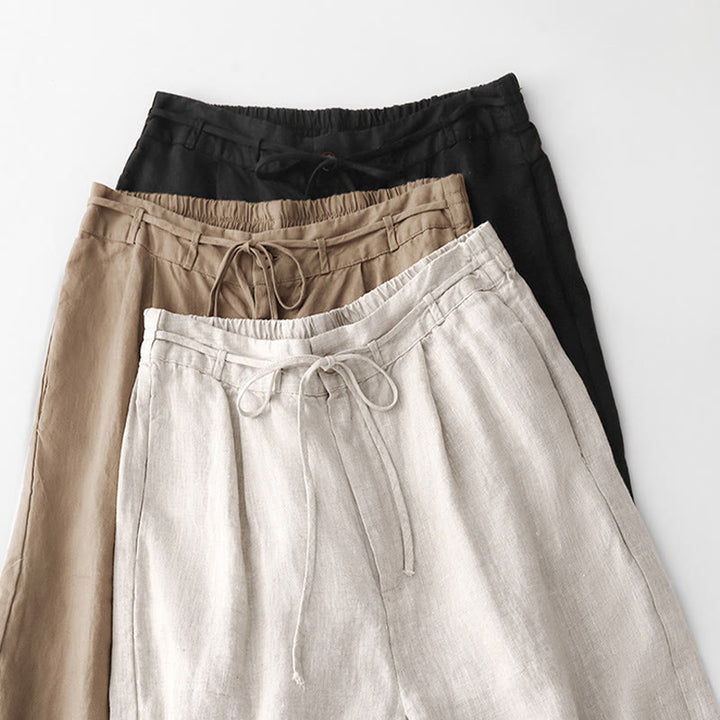Pantalones casuales de algodón con bolsillos para mujer de Buddha Stones, de color liso y con cuerda - image 26