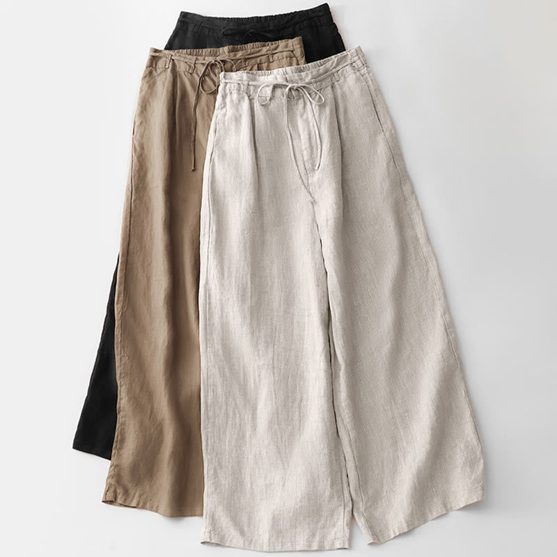 Pantalones casuales de algodón con bolsillos para mujer de Buddha Stones, de color liso y con cuerda - image 25