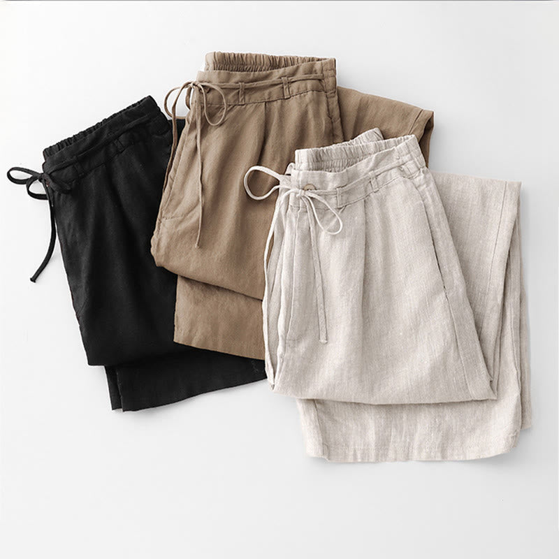 Pantalones casuales de algodón con bolsillos para mujer de Buddha Stones, de color liso y con cuerda - image 27