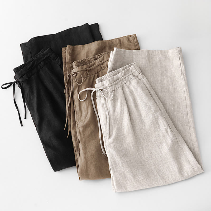 Pantalones casuales de algodón con bolsillos para mujer de Buddha Stones, de color liso y con cuerda - image 28