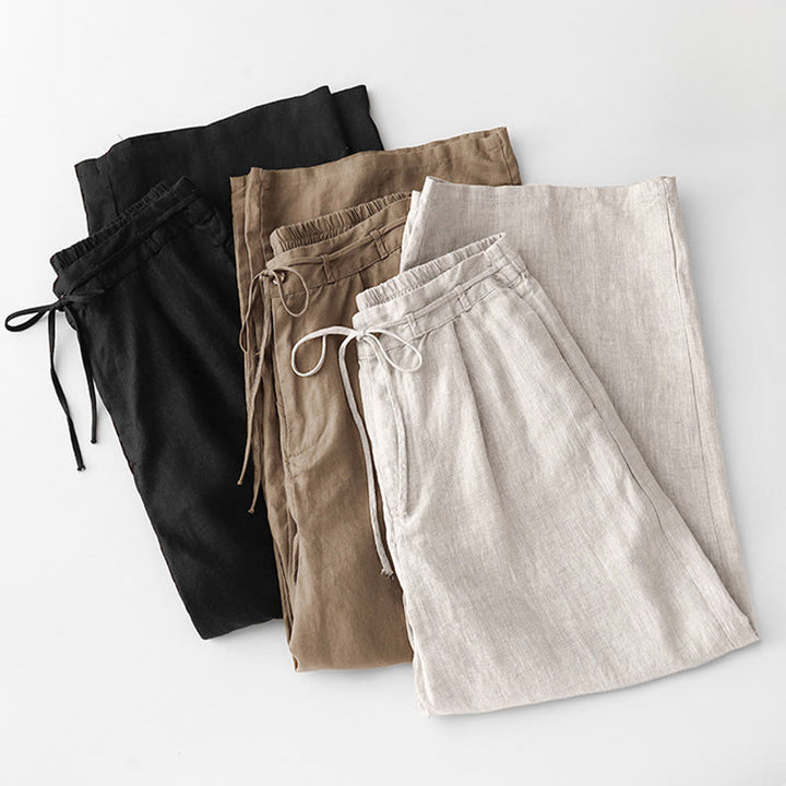 Pantalones casuales de algodón con bolsillos para mujer de Buddha Stones, de color liso y con cuerda - image 28