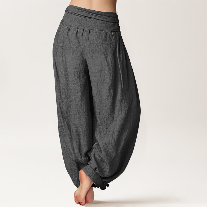Pantalones harén de algodón puro para mujer, con cintura elástica, color gris oscuro y Buddha Stones - image 1
