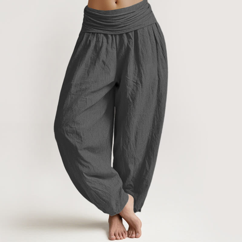 Pantalones harén de algodón puro para mujer, con cintura elástica, color gris oscuro y Buddha Stones - Gris oscuro - US22，UK/AU26，EU54 (6XL) - image 0