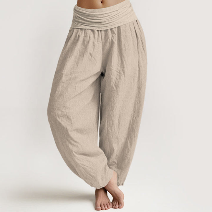 Pantalones harén de algodón puro con cintura elástica para mujer, color tostado liso, Buddha Stones - Broncearse - US22，UK/AU26，EU54 (6XL) - image 0