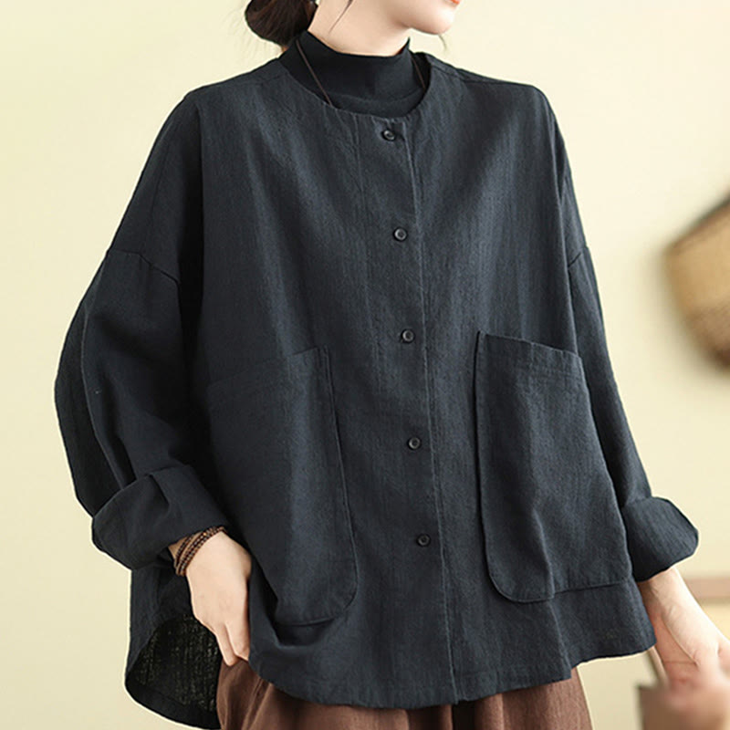 Chaqueta de algodón con cuello redondo y manga larga para mujer Buddha Stones con bolsillos - Negro - US14，UK/AU18，EU46 (2XL) - image 10
