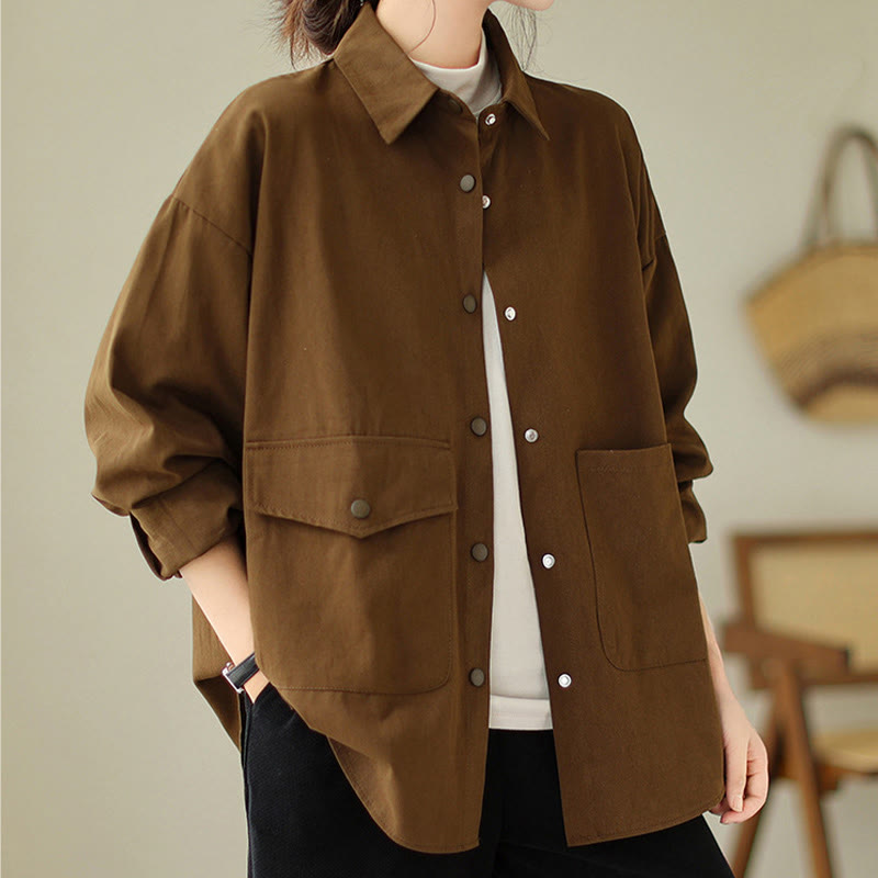 Chaqueta de algodón con botones y bolsillos de manga larga para mujer Buddha Stones - image 1