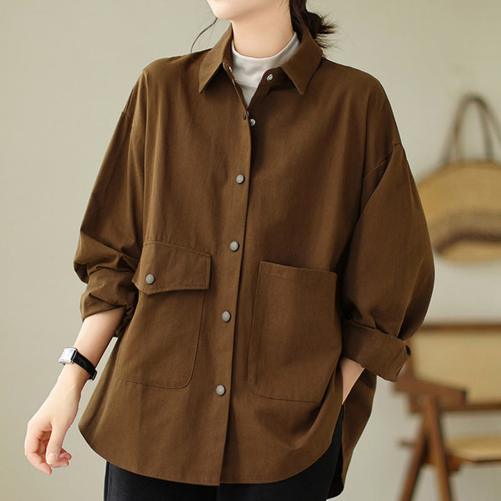 Chaqueta de algodón con botones y bolsillos de manga larga para mujer Buddha Stones - image 3