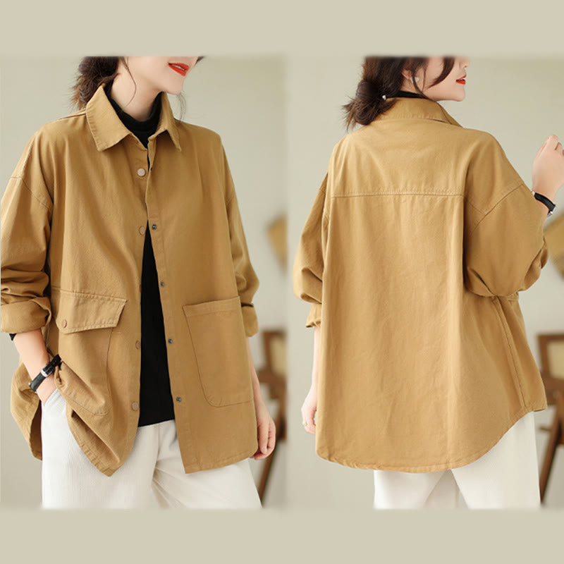 Chaqueta de algodón con botones y bolsillos de manga larga para mujer Buddha Stones - image 9