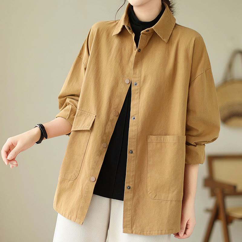 Chaqueta de algodón con botones y bolsillos de manga larga para mujer Buddha Stones - image 7
