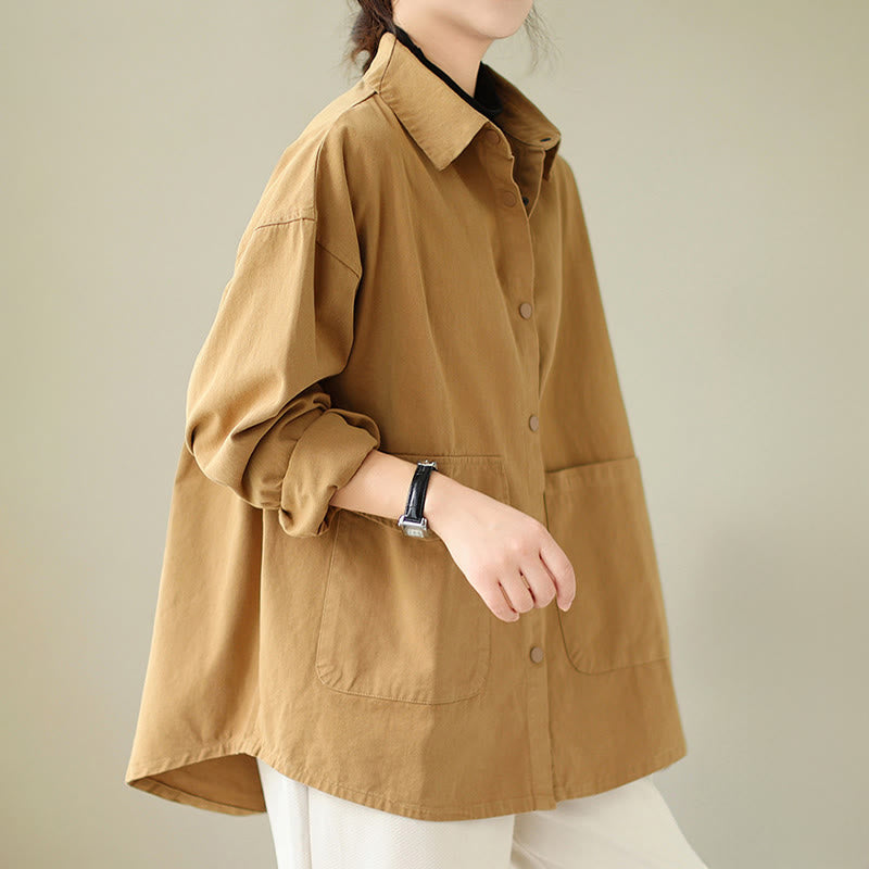 Chaqueta de algodón con botones y bolsillos de manga larga para mujer Buddha Stones - image 8