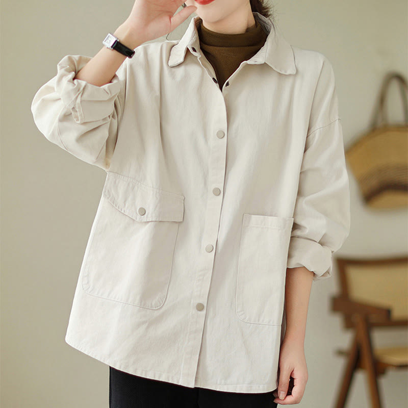 Chaqueta de algodón con botones y bolsillos de manga larga para mujer Buddha Stones - image 16