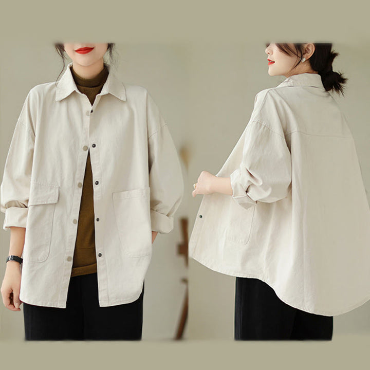 Chaqueta de algodón con botones y bolsillos de manga larga para mujer Buddha Stones - image 18