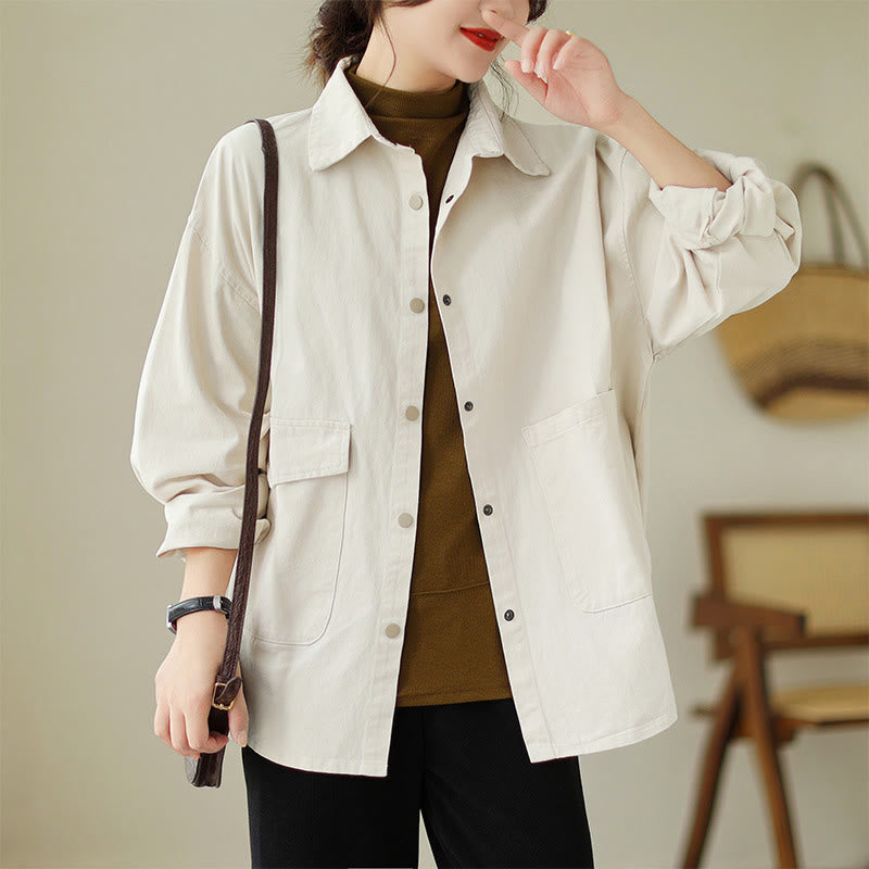 Chaqueta de algodón con botones y bolsillos de manga larga para mujer Buddha Stones - image 15