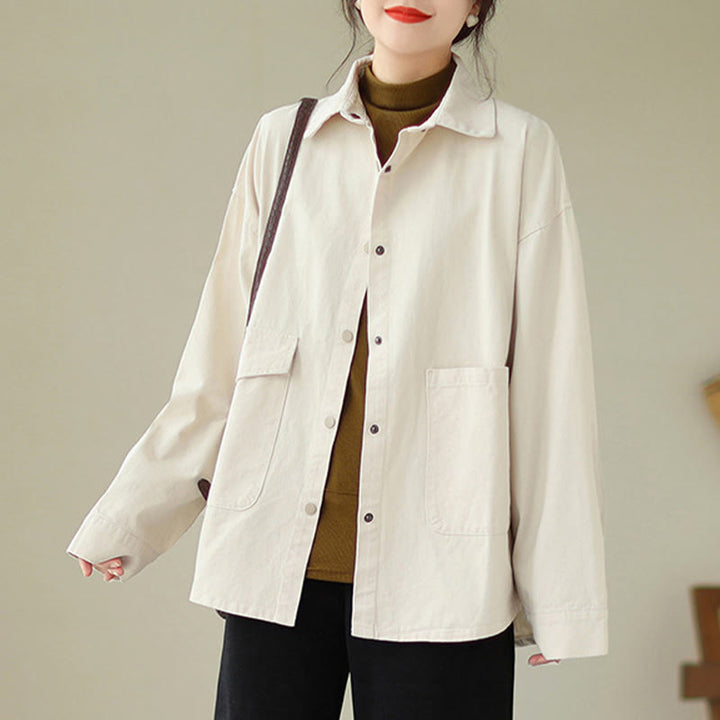 Chaqueta de algodón con botones y bolsillos de manga larga para mujer Buddha Stones - Concha - US14，UK/AU18，EU46 (2XL) - image 14