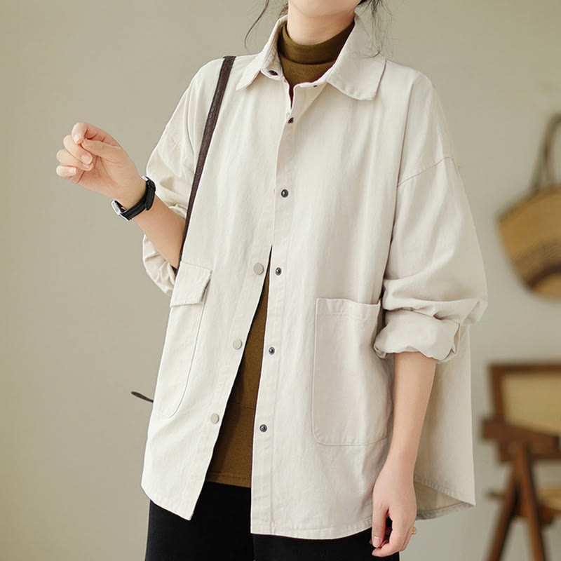 Chaqueta de algodón con botones y bolsillos de manga larga para mujer Buddha Stones - image 17