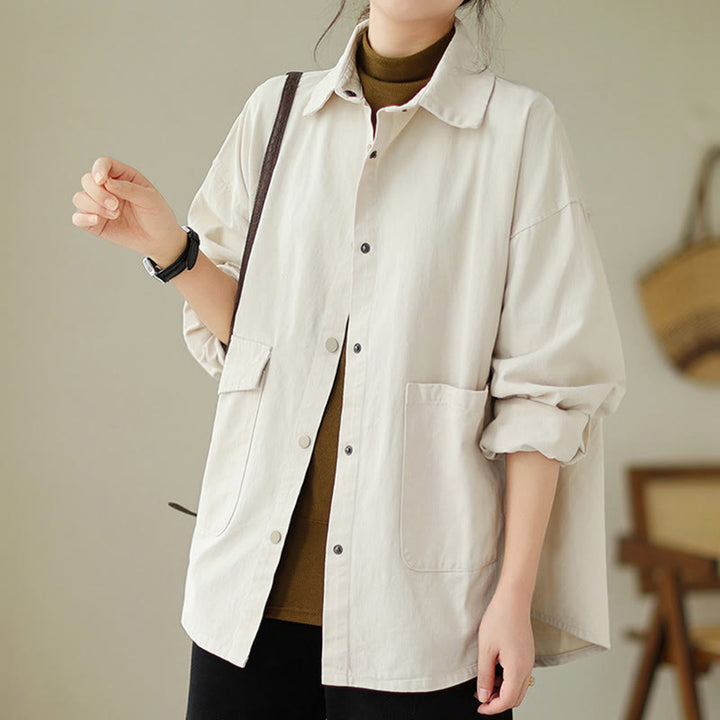 Chaqueta de algodón con botones y bolsillos de manga larga para mujer Buddha Stones - image 17