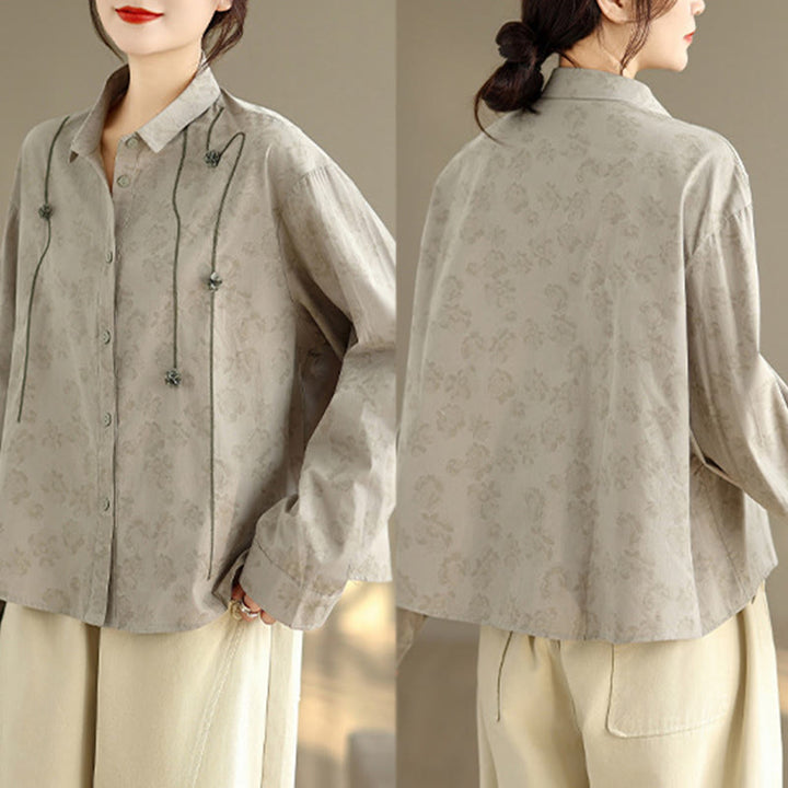 Camisa informal de poliéster de manga larga con bordado floral de Buddha Stones para mujer - image 3