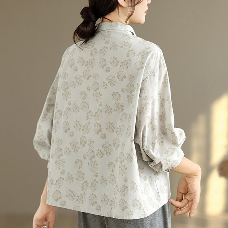 Camisa informal de poliéster de manga larga con bordado floral de Buddha Stones para mujer - image 10
