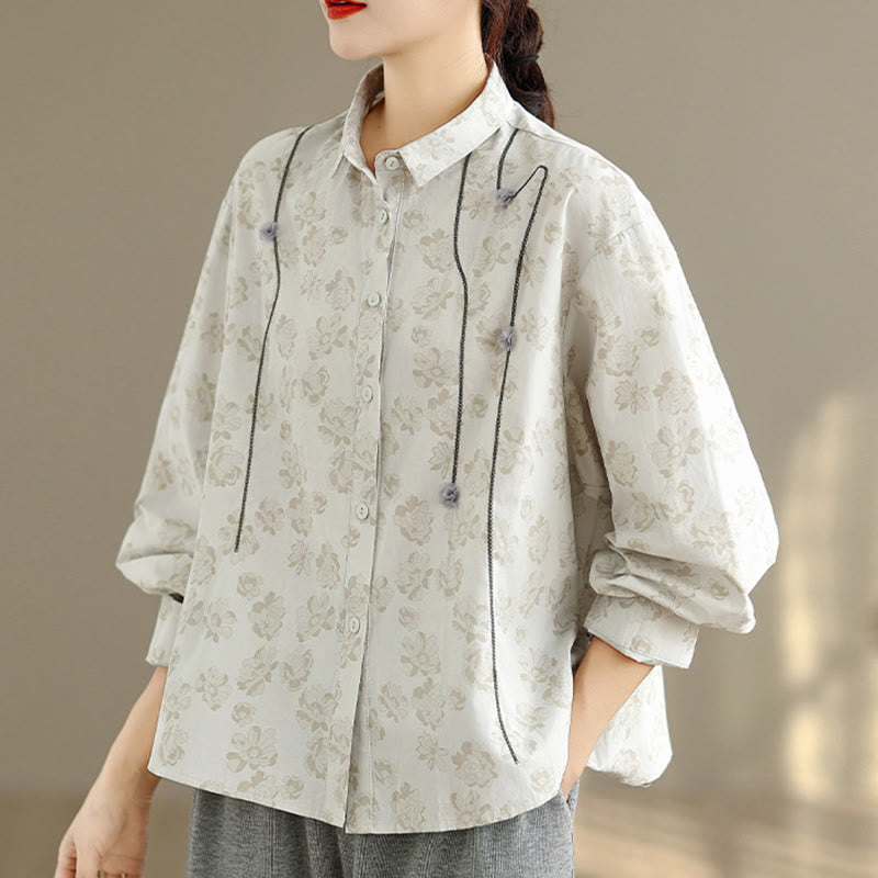 Camisa informal de poliéster de manga larga con bordado floral de Buddha Stones para mujer - image 11