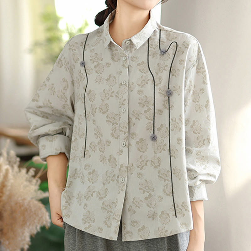 Camisa informal de poliéster de manga larga con bordado floral de Buddha Stones para mujer - Gotas de miel - US8-10，UK/AU12-14，EU40-42 (2XL) - image 7