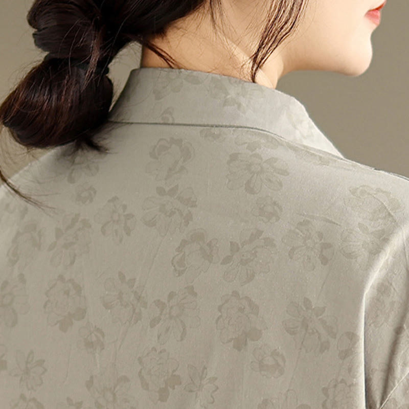 Camisa informal de poliéster de manga larga con bordado floral de Buddha Stones para mujer - image 5
