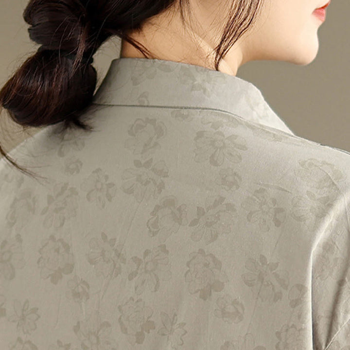 Camisa informal de poliéster de manga larga con bordado floral de Buddha Stones para mujer - image 5