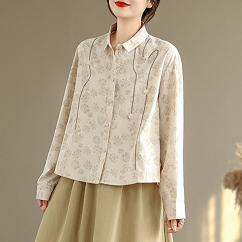 Camisa informal de poliéster de manga larga con bordado floral de Buddha Stones para mujer - Encaje antiguo - US8-10，UK/AU12-14，EU40-42 (2XL) - image 14