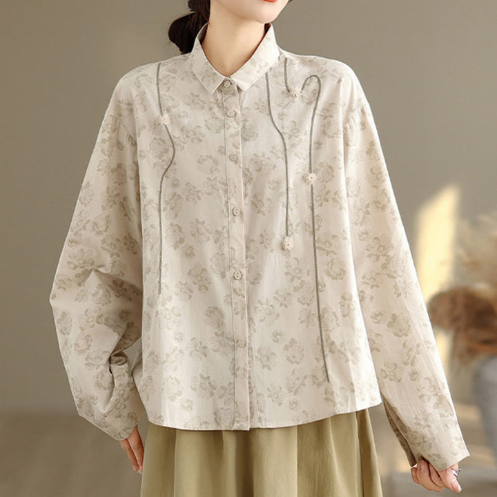 Camisa informal de poliéster de manga larga con bordado floral de Buddha Stones para mujer - image 17