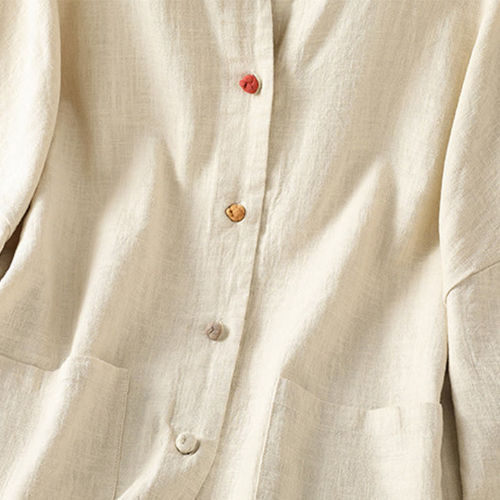 Camisa informal de algodón y poliéster de manga larga con botones de rana para mujer, con bolsillos y estampado de Buddha Stones - image 5