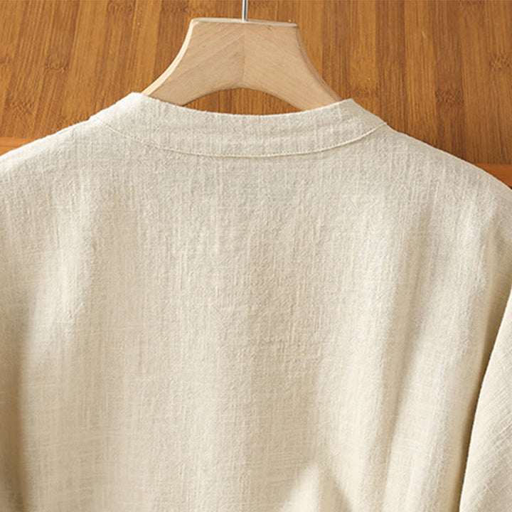 Camisa informal de algodón y poliéster de manga larga con botones de rana para mujer, con bolsillos y estampado de Buddha Stones - image 7