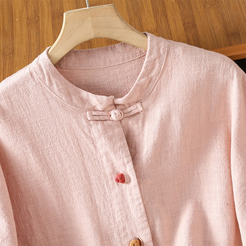 Camisa informal de algodón y poliéster de manga larga con botones de rana para mujer, con bolsillos y estampado de Buddha Stones - image 15