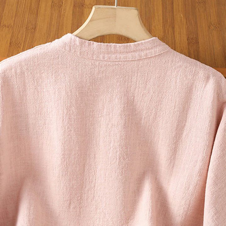 Camisa informal de algodón y poliéster de manga larga con botones de rana para mujer, con bolsillos y estampado de Buddha Stones - image 16
