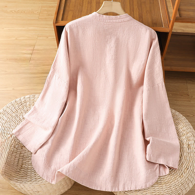Camisa informal de algodón y poliéster de manga larga con botones de rana para mujer, con bolsillos y estampado de Buddha Stones - image 9
